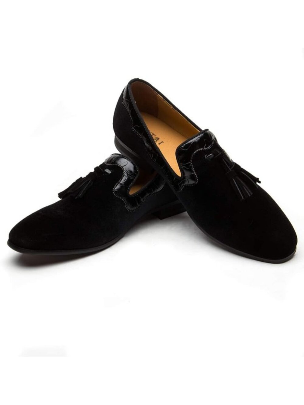 🆕Men's Black 1 Vintage Velvet Embroidery Noble Loafer Shoes Slip-on Tassel